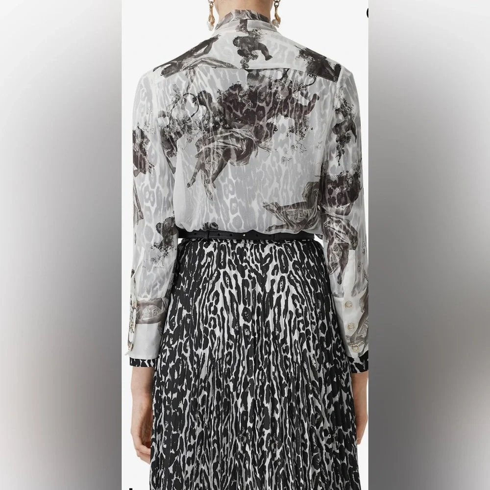 BURBERRY Amelie Bow neck Angel print Mulberry silk sheer long sleeve blouse - Picture 5 of 17